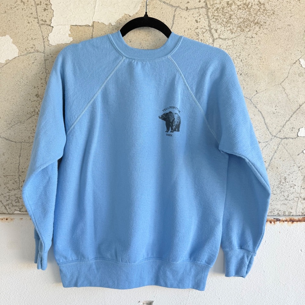 Vintage Yellowstone Park Sweatshirt Bear Graphic Raglan Pullover Made in USA M